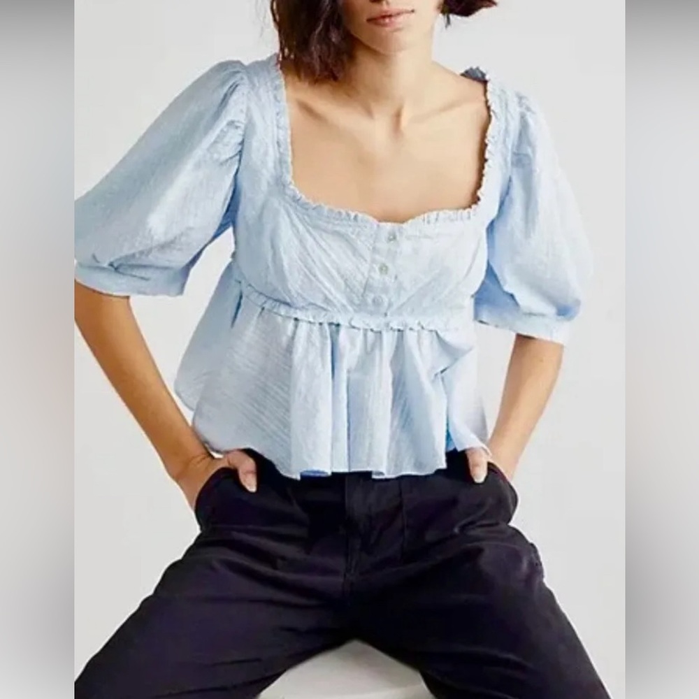 New Free People  Leave It To Me Ivory Crop Top Blouse Button Boho XS NWOT